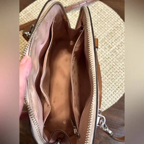 Small Kate Spade White and Pink Satchel with Brown Accents. - Picture 9 of 15